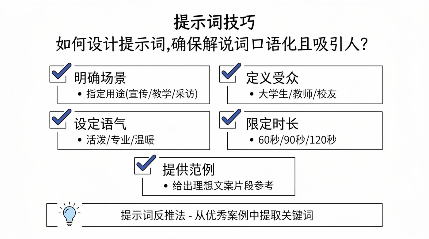 提示词技巧：确保解说词口语化且吸引人